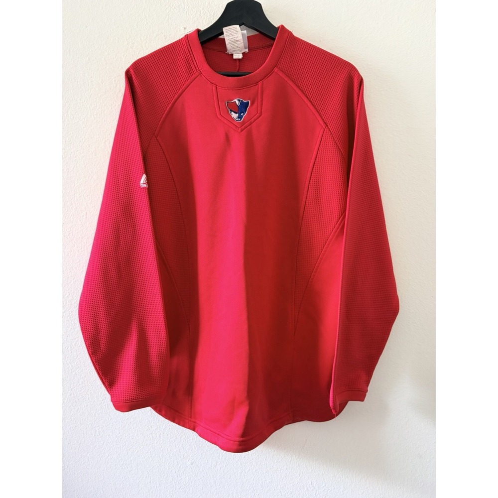 Majestic New England Patriots Long Sleeve Pullover Red Mens Medium M Sweatshirt